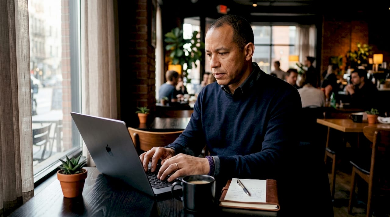 Man working on iCloud locked MacBook Pro